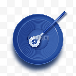 瓷盘图片_手绘蓝色餐盘与餐具