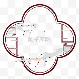 花边图片_矢量窗户花边边框红梅枝头立