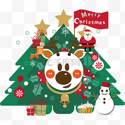鹿头装饰图片_圣诞节可爱大鼻鹿头卡通