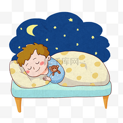 洗涤睡眠图片_夜里躺在床上安静睡觉的男孩免抠