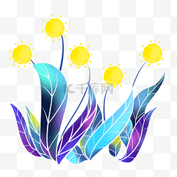 植物花卉图片_黄色花朵大叶植物插画