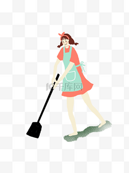 打扫卫生女人图片_卡通手绘女人打扫卫生元素