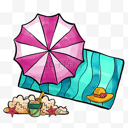 太阳伞图片_夏天手绘沙滩度假元素