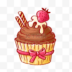 生日蛋糕草莓蛋糕图片_手绘草莓巧克力可爱纸杯蛋糕PNG免
