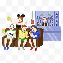俄罗斯插画图片_球迷酒吧一起看世界杯插画