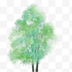水彩清新唯美图片_绿色水彩树免费
