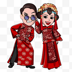 结婚红色喜庆图片_结婚季红色中国风婚礼Q版情侣