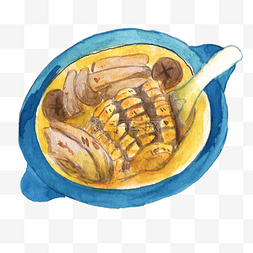 热腾腾食物图片_卡通手绘美味香菇玉米汤插画