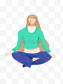 美女金发图片_手绘卡通静坐做瑜伽健身的金发美