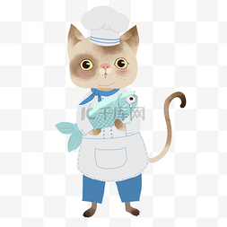 抱着鱼的猫厨师