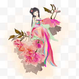 古代唯美仙女花仙古装牡丹明艳PNG