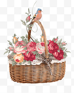 花篮装饰图片_手绘玫瑰花装饰免费下载