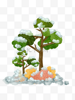 雪树插画图片_商用手绘冬季下雪雪树圣诞节植物