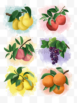 手绘水果水蜜桃图片_清新手绘树上水果可商用元素