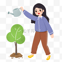可爱植树节种植少女插画素材