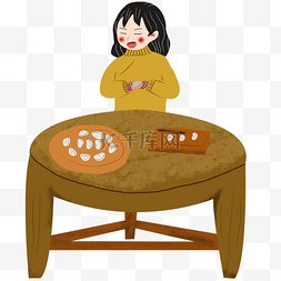 过年包饺子插画图片_新年包饺子的小女孩