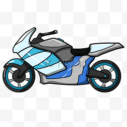 酷炫插画图片_手绘卡通蓝色摩托车