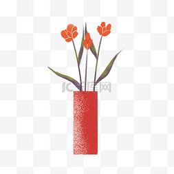 卡通红色花朵图片_手绘卡通红色花朵盆栽
