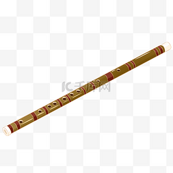 中国传统乐器图片_手绘棕黄色笛子插画
