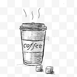 手绘咖啡插画素材图片_漂亮的线描咖啡插画