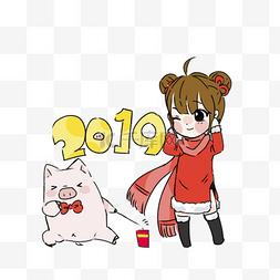 2019卡通猪福图片_小女孩过猪年