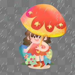 蓝伞红伞图片_二十四节气雨水可爱少女红伞农历