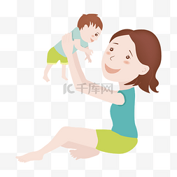 母亲节手绘母子图片_卡通手绘母亲陪宝宝玩耍