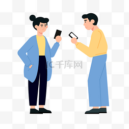 玩手机图片_通信玩手机通话扁平风人物素材