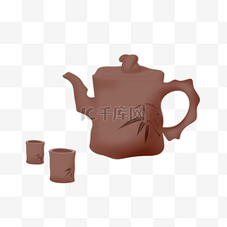 茶壶茶杯中国风图片_中国风棕色的茶壶茶杯