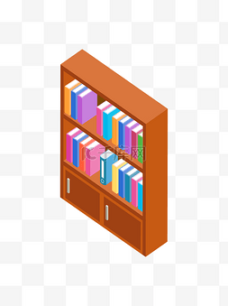 2.5D深棕色书柜书架家具元素