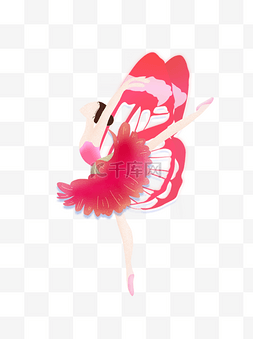 舞蹈跳舞的女孩图片_手绘卡通穿着红色舞衣跳舞的女孩