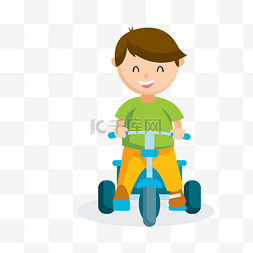 骑车手绘卡通图片_儿童节小孩骑车免扣PNG素材
