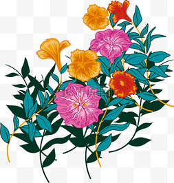各种颜色的花和叶子手绘设计图