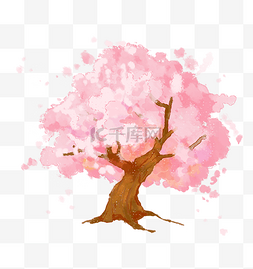 日系图片_日系水彩粉色樱花树