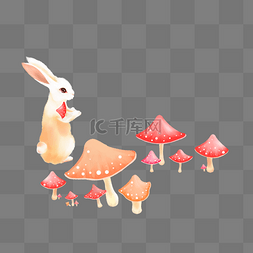 可爱的小白兔和蘑菇