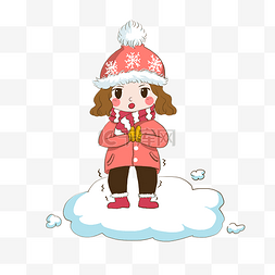 立冬时节在雪地中有点冷的小女孩