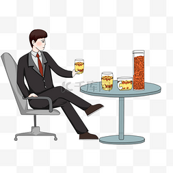 办公室人物图片_养生主题喝养生茶男性人物插画