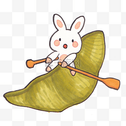 划龙舟插画图片_手绘小兔子在划龙舟免抠图