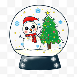 矢量手绘卡通雪人图片_圣诞节可爱手绘卡通水晶球雪人圣