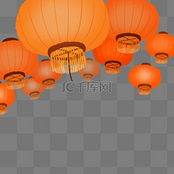 一堆橙色挂起来的卡通灯笼免抠图