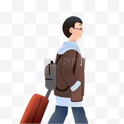 卡通背包图案图片_拉着行李回家过年的男子
