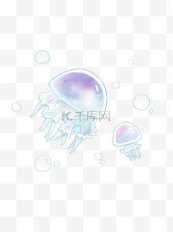 简约生物图片_手绘水母水彩简约紫色蓝色梦幻