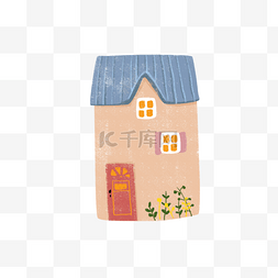 卡通蓝色屋顶小房子