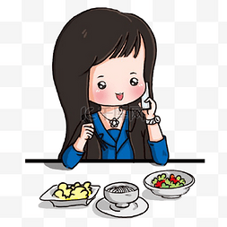 碗筷图片_手绘可爱美女吃饭