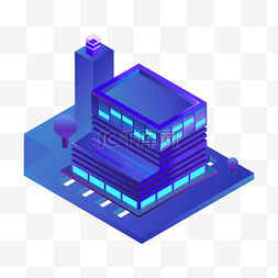 蓝色办公楼图片_2.5D蓝色互联网分支建筑元素