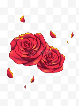 手绘红色玫瑰元素
