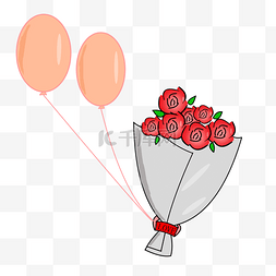情人节鲜花和气球插画