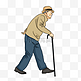 重阳节驼背老人拄拐杖走路侧面插画