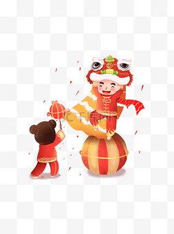 2019猪年春节福娃舞狮