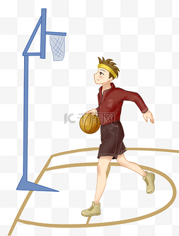 篮球框图片_打篮球的男孩卡通插画